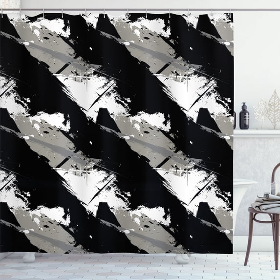 Ambesonne Grunge Shower Curtain, Murky Brushstroke Effects, 69"Wx84"L, Black Grey and White