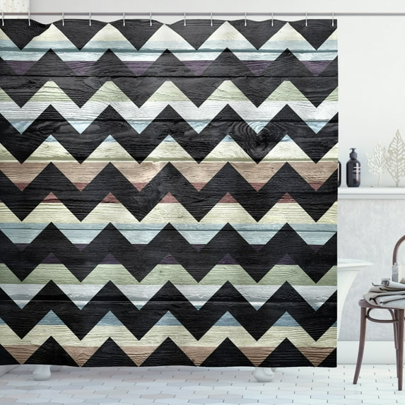Ambesonne Grunge Shower Curtain, Retro Art Black Chevron, 69"Wx70"L, Multicolor