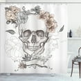 thumbnail image 1 of Ambesonne Grunge Shower Curtain, Skull and Flowers Mexican, 69"Wx70"L, Grey and Peach, 1 of 4