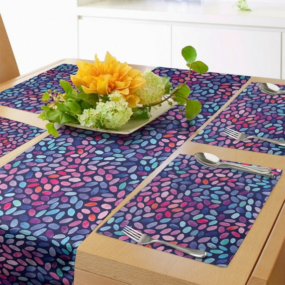 Ambesonne Grunge Table Runner & Placemats, Oval Watercolor Spots, Placemat 4 pcs + Runner 16"x72", Violet Blue Multicolor