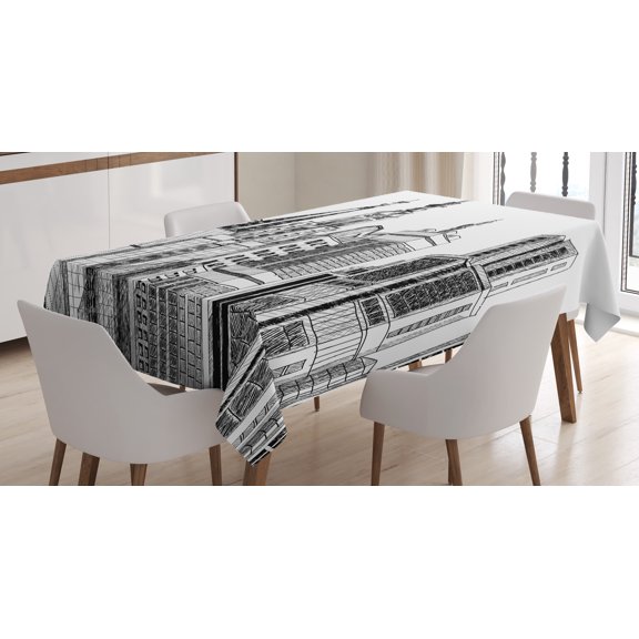 Ambesonne Grunge Tablecloth Rectangular Table Cover, Urban Architecture Art, 60"x90", Black White