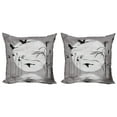 thumbnail image 1 of Ambesonne Grunge Throw Pillow Cover 2 Pack, Heron Birds, 20", Black Grey, 1 of 2