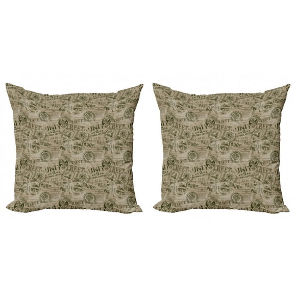 Ambesonne Grunge Throw Pillow Cover 2 Pack, Nostalgic Pins Old, 24", Army Green Tan