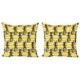 thumbnail image 1 of Ambesonne Grunge Throw Pillow Cover 2 Pack, Retro Striped Vintage, 18", Black and Earth Yellow, 1 of 2