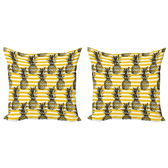 Ambesonne Grunge Throw Pillow Cover 2 Pack, Retro Striped Vintage, 18", Black and Earth Yellow
