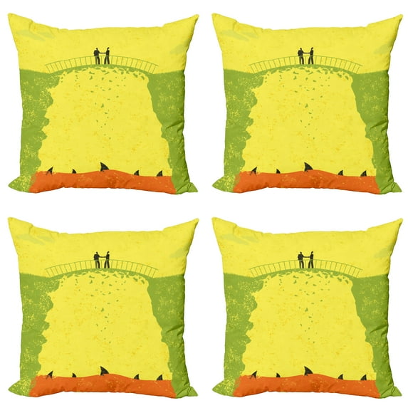 Ambesonne Grunge Throw Pillow Cover 4 Pack, Business Life Hands, 18", Yellow Green