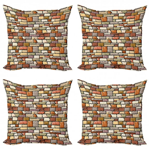 Ambesonne Grunge Throw Pillow Cover 4 Pack, Doodle Wall Pattern, 18", Multicolor