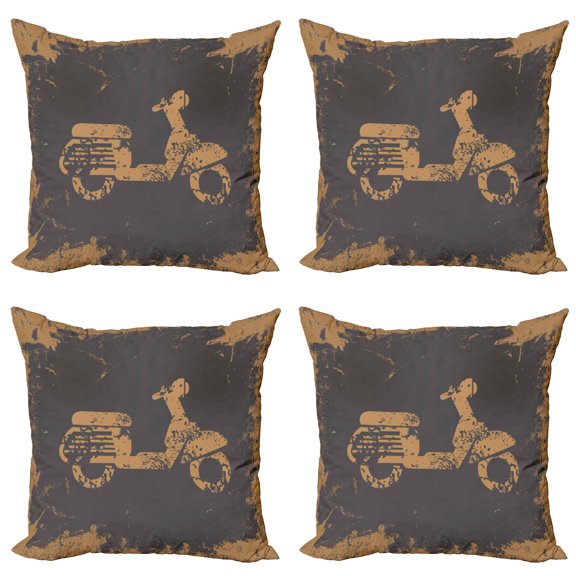 Ambesonne Grunge Throw Pillow Cover 4 Pack, Murky Vintage Sports, 16", Charcoal Grey Pale Brown