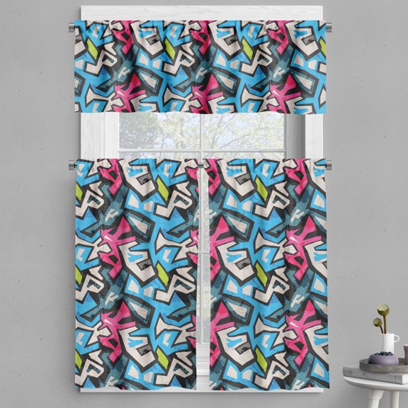 Ambesonne Grunge Valance & Curtain, Street Art Graffiti Funk, 55"x45", Multicolor