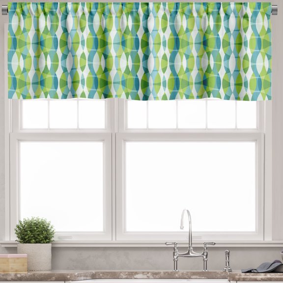 Ambesonne Grunge Valance Pack of 2, Geometric Oval Shapes, 54"X18", Apple Green Turquoise