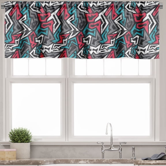 Ambesonne Grunge Valance Pack of 2, Hip Hop Culture Graffiti, 54"X12", Multicolor