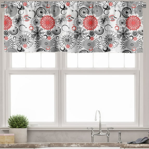 Ambesonne Grunge Valance Pack of 2, Mandala Rounds, 54"X18", Vermilion Black White