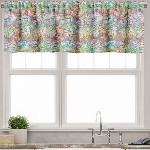 Ambesonne Grunge Valance Pack of 2, Wavy Colorful Stripes, 42"X18", Multicolor