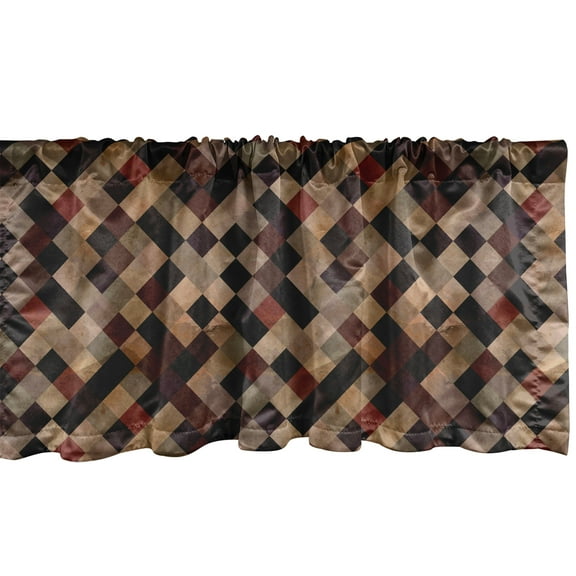 Ambesonne Grunge Window Valance, Antique Brown Toned Grid, 54" X 18", Multicolor
