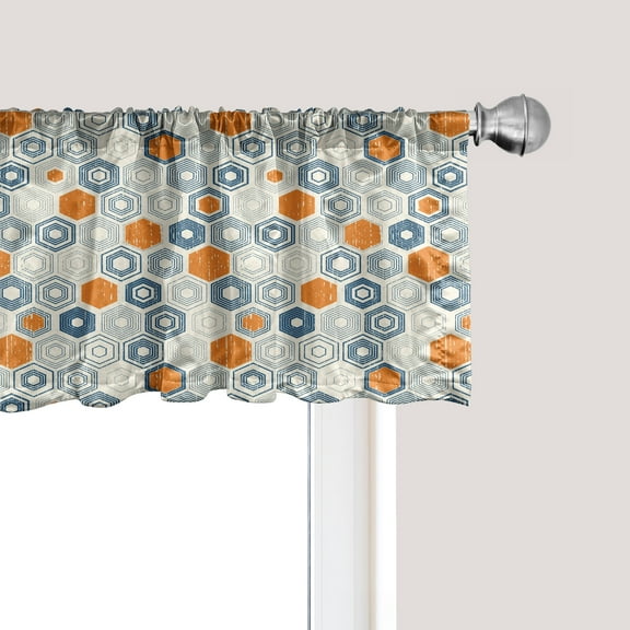 Ambesonne Grunge Window Valance, Bullseye Hexagon Pattern with Worn out Backdrop Design with Pale Tones, Curtain Valance for Kitchen Bedroom Decor with Rod Pocket, 54" X 12", Navy Blue Orange Beige