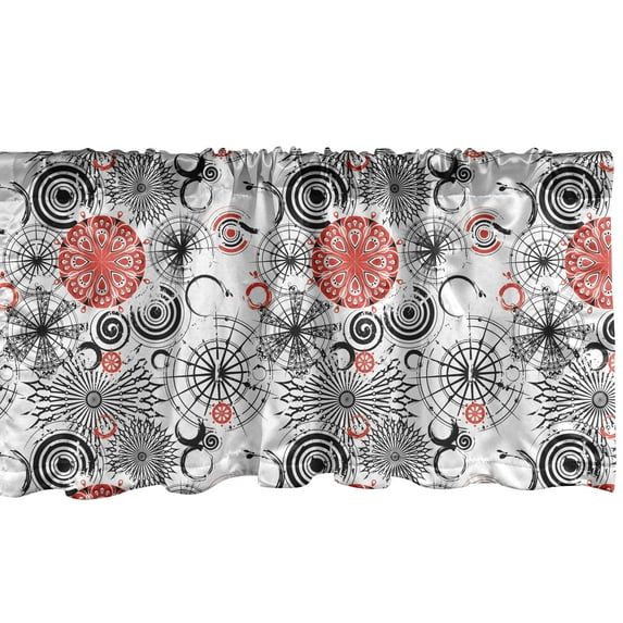 Ambesonne Grunge Window Valance, Mandala Rounds, 42" x 12", Vermilion Black White