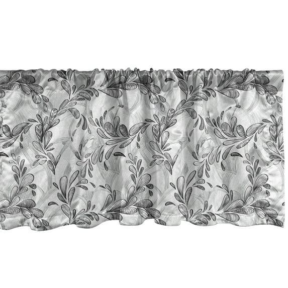 Ambesonne Grunge Window Valance, Monochrome Sketch Leaf, 54" X 18", White Black Grey