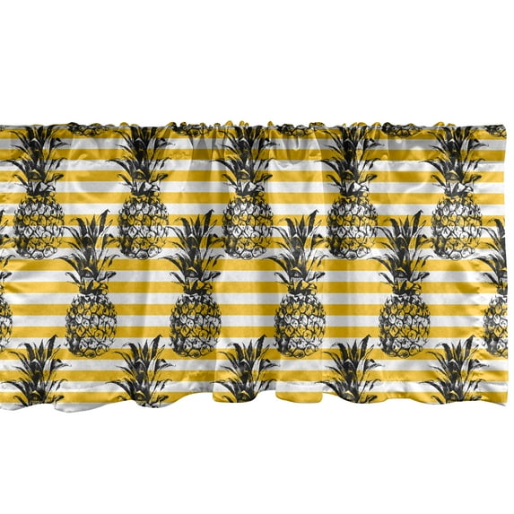Ambesonne Grunge Window Valance, Retro Striped Vintage, 54" X 18", Black and Earth Yellow