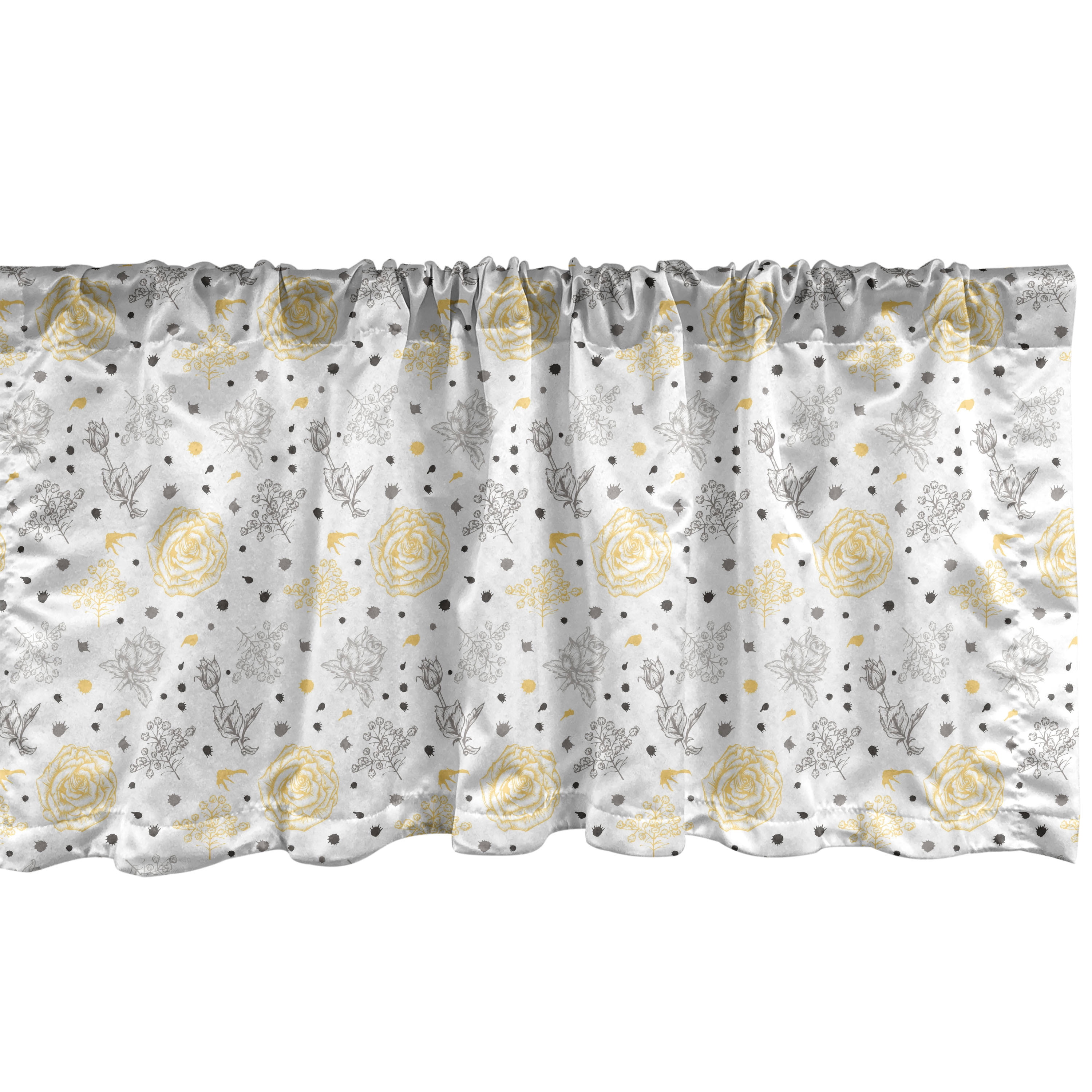 Yellow and Gray Floral Satin Window Valance 54'' x 18''