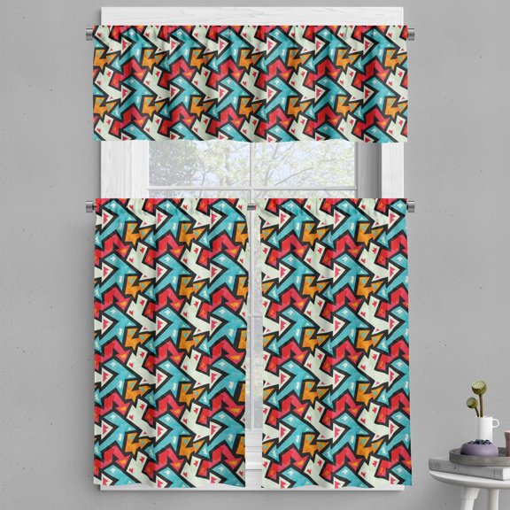 Ambesonne Grungy Valance & Curtain, Psychedelic Arrows, 55"x36", Multicolor