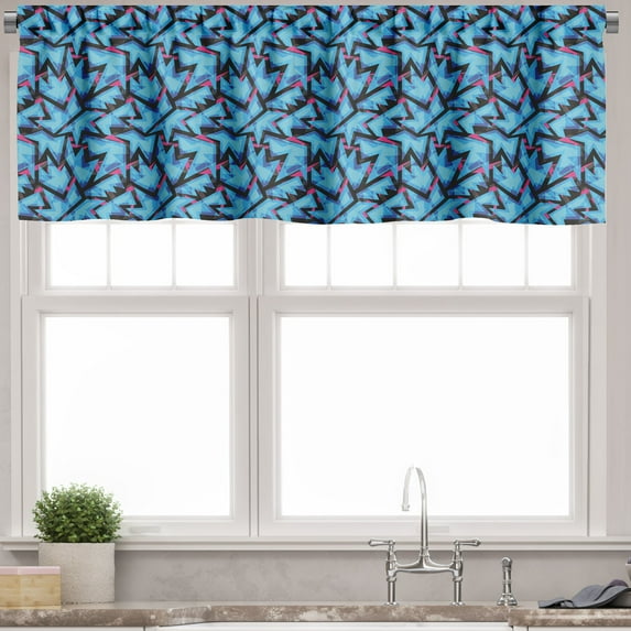 Ambesonne Grungy Valance Pack of 2, Trippy Neon, 54"X12", Sky Blue Black Pink