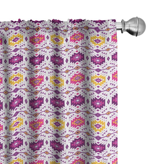 Ambesonne Guatemalan Window Curtains, Tribal Ornament Vintage, Each 28" W x 84" L, Purple Yellow White