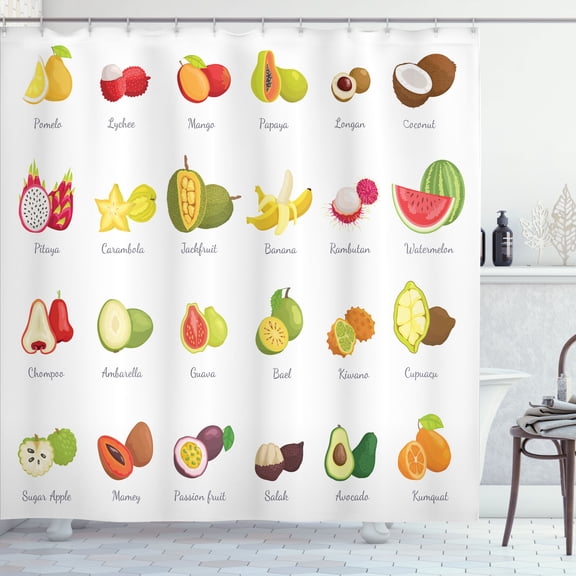 Ambesonne Guava Shower Curtain, Edible Tropical Food Names, 69"Wx84"L, Multicolor