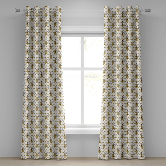 Ambesonne Guitar Grommet Curtain, Retro Hand Drawn Style, 50" x 108", Pale Coffee Black Pink