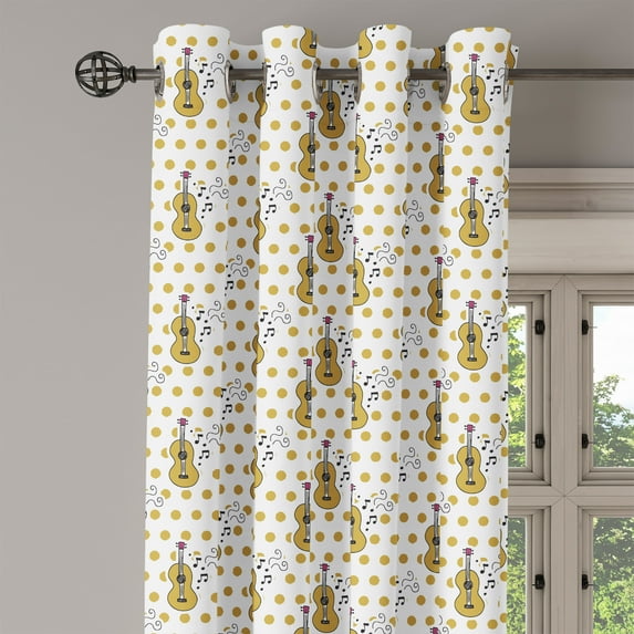 Ambesonne Guitar Grommet Curtain Single Panel, Retro Hand Drawn Style, 50"x60", Pale Coffee Black Pink