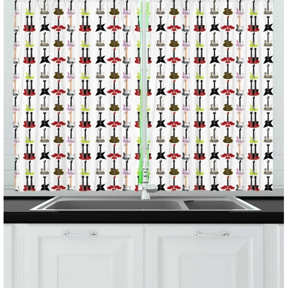 Ambesonne Guitar Kitchen Curtains, Colorful Music Graphic, 55"x39", Multicolor