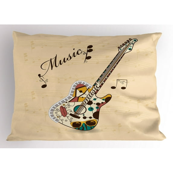 Ambesonne Guitar Pillow Sham, Abstract Funk Instrument, 36" X 20", Sand Brown Multicolor