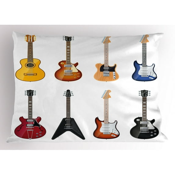 Ambesonne Guitar Pillow Sham, String Instruments Jazz, 26" X 20", Multicolor