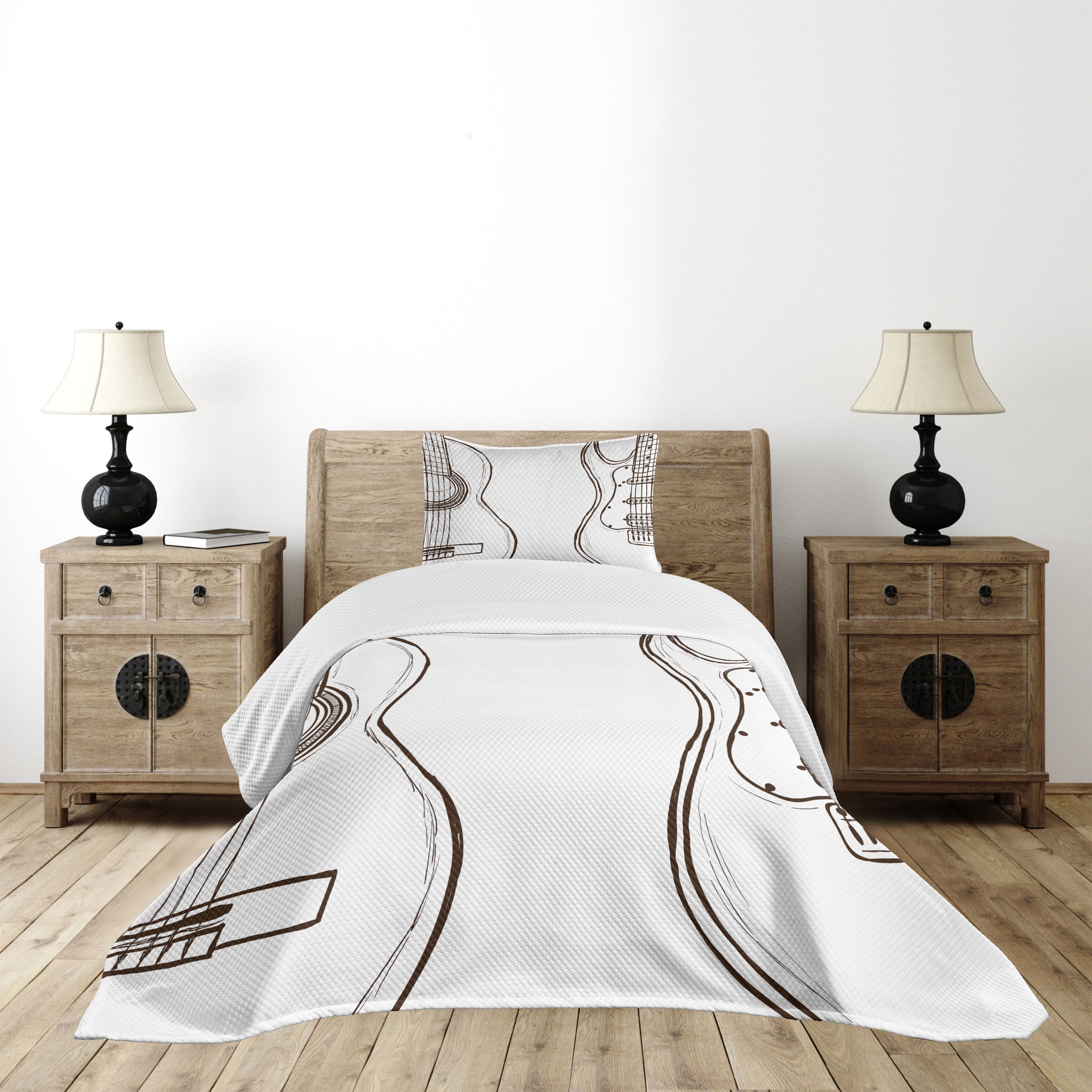 White Quilted Twin Bedspread Set with Pillow Sham