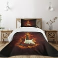 thumbnail image 1 of Ambesonne Guitar Quilted Bedspread Set 2 Pcs, Instrument in, Twin Size, Orange Maroon Black, 1 of 3