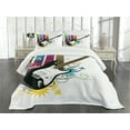 thumbnail image 1 of Ambesonne Guitar Quilted Bedspread Set 3 Pcs, Bass Floral Colorful, Queen Size, Multicolor, 1 of 5