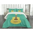 thumbnail image 1 of Ambesonne Guitar Quilted Bedspread Set 3 Pcs, Nature Instrument Bird, King Size, Seafoam Mustard, 1 of 5