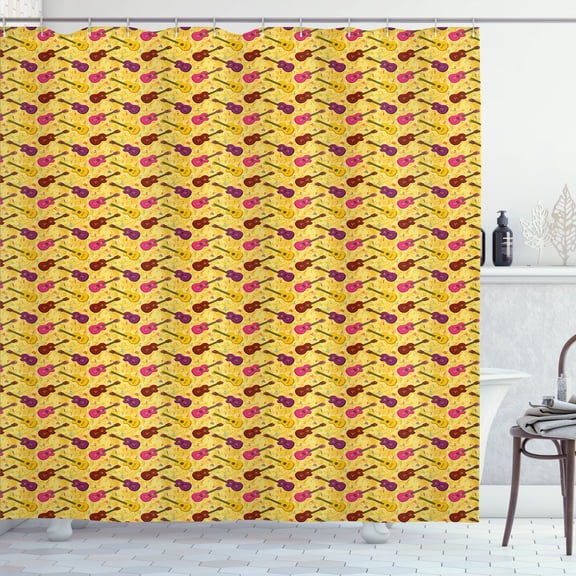 Ambesonne Guitar Shower Curtain, Musical Instrument and Notes, 69"Wx84"L, Mustard and Multicolor
