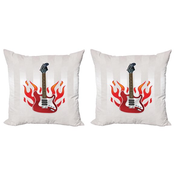 Ambesonne Guitar Throw Pillow Cover 2 Pack, Cool Electric Item, 18", Pearl Multicolor