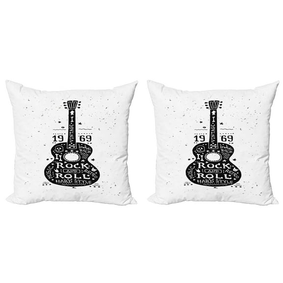 Ambesonne Guitar Throw Pillow Cover 2 Pack, Grunge Look Rock 'n' Roll, 24", Black White