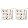 thumbnail image 1 of Ambesonne Guitar Throw Pillow Cover 2 Pack, Sketch Chords Flamenco, 24", Cream Brown, 1 of 7