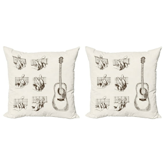 Ambesonne Guitar Throw Pillow Cover 2 Pack, Sketch Chords Flamenco, 24", Cream Brown