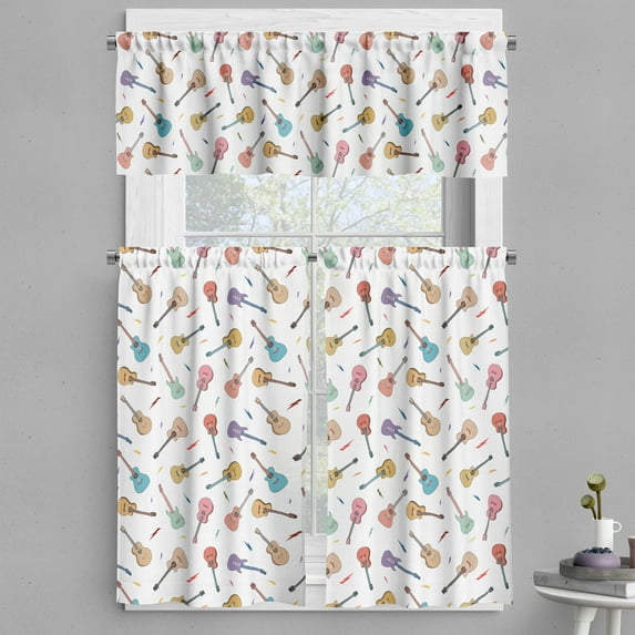 Ambesonne Guitar Valance & Curtain, Colorful Acoustic Music, 55"x30", Multicolor