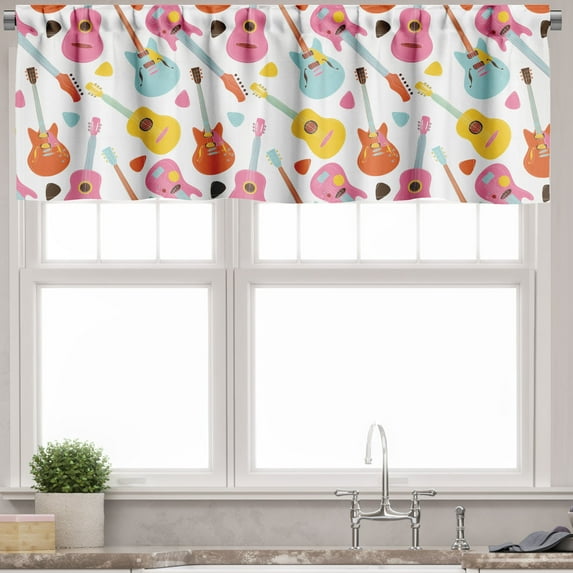 Ambesonne Guitar Valance Pack of 2, Summer Festival Colorful, 54"X12", Multicolor