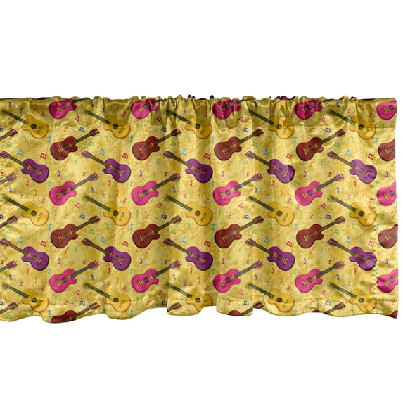 Ambesonne Guitar Window Valance, Musical Instrument and Notes, 54" X 18", Mustard and Multicolor