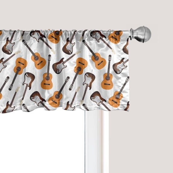 Ambesonne Guitar Window Valance, Realistic Illustration Classic and Electric Instruments Entertainment, Curtain Valance for Kitchen Bedroom Decor with Rod Pocket, 54" X 12", Pale Orange Brown White