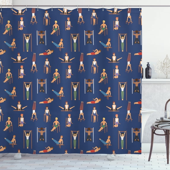 Ambesonne Gymnastics Shower Curtain, Cartoon Boys Working, 69"Wx84"L, Multicolor