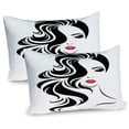 thumbnail image 1 of Ambesonne Hair Salon Pillow Sham 2 Pack, Red Lipstick and Waves, 36"x20", Vermilion Black, 1 of 3