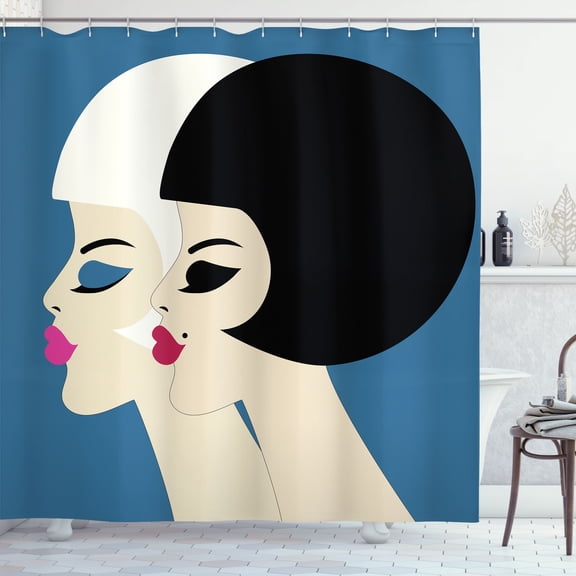 Ambesonne Hair Salon Shower Curtain, Bob Haircut Twin Ladies, 69"Wx75"L, Multicolor