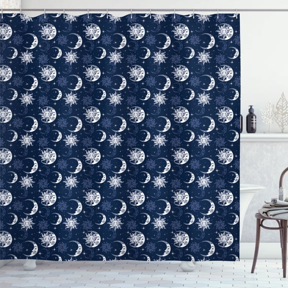 Ambesonne Half Moon Shower Curtain, Sky Sun Stars, 69"Wx75"L, Violet Blue Ceil Blue