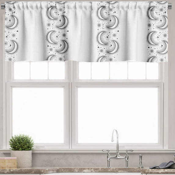 Ambesonne Half Moon Window Valance, Minimalist Dots Stars Sun, 54" X 12", Charcoal Grey and White